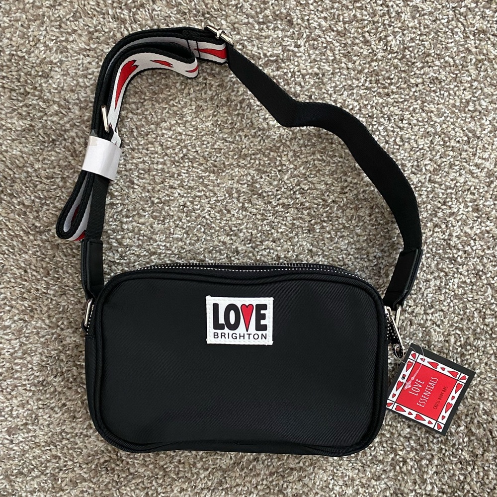 Brighton Love Crossbody Bag Black Nylon Adjustable Heart Strap NWT
